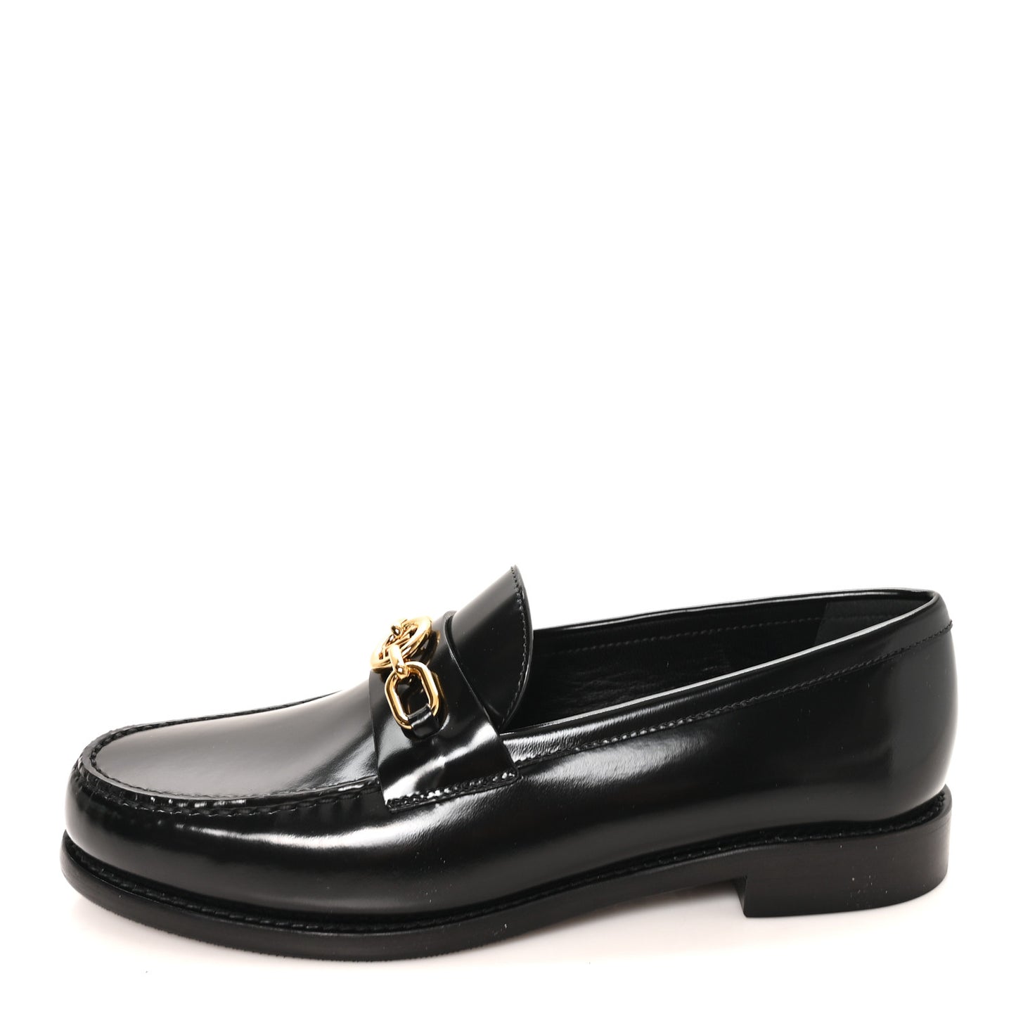 Glazed Calfskin Chess Flat Loafers 39 Black