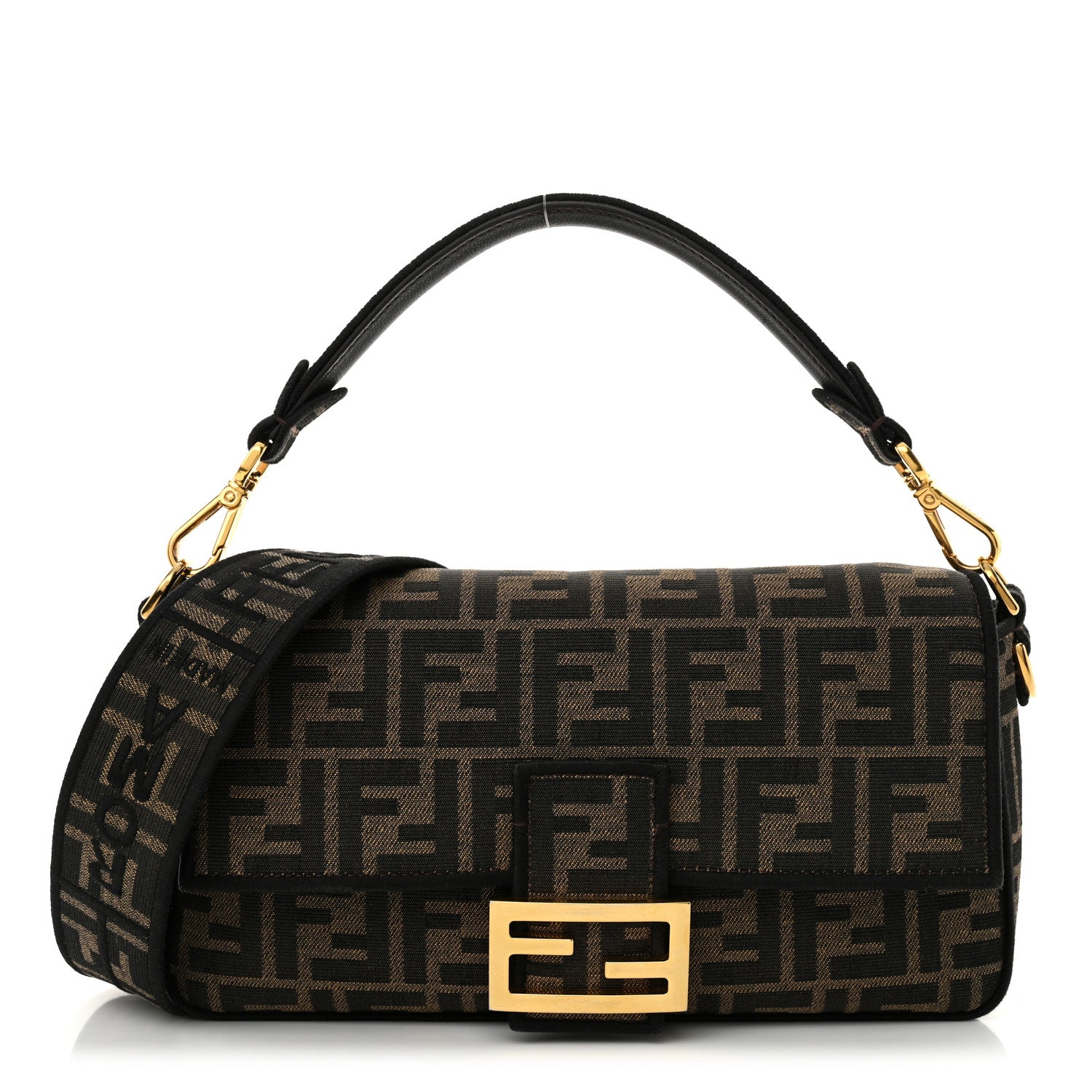 Fendi Fabric Jacquard FF 1974 Medium Baguette Tobacco Moro Black 1 of 11