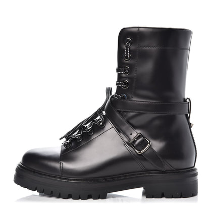 Valentino Garavani Smooth Calfskin Rockstud Buckled 25mm Combat Boots 38.5 Black 1 of 10