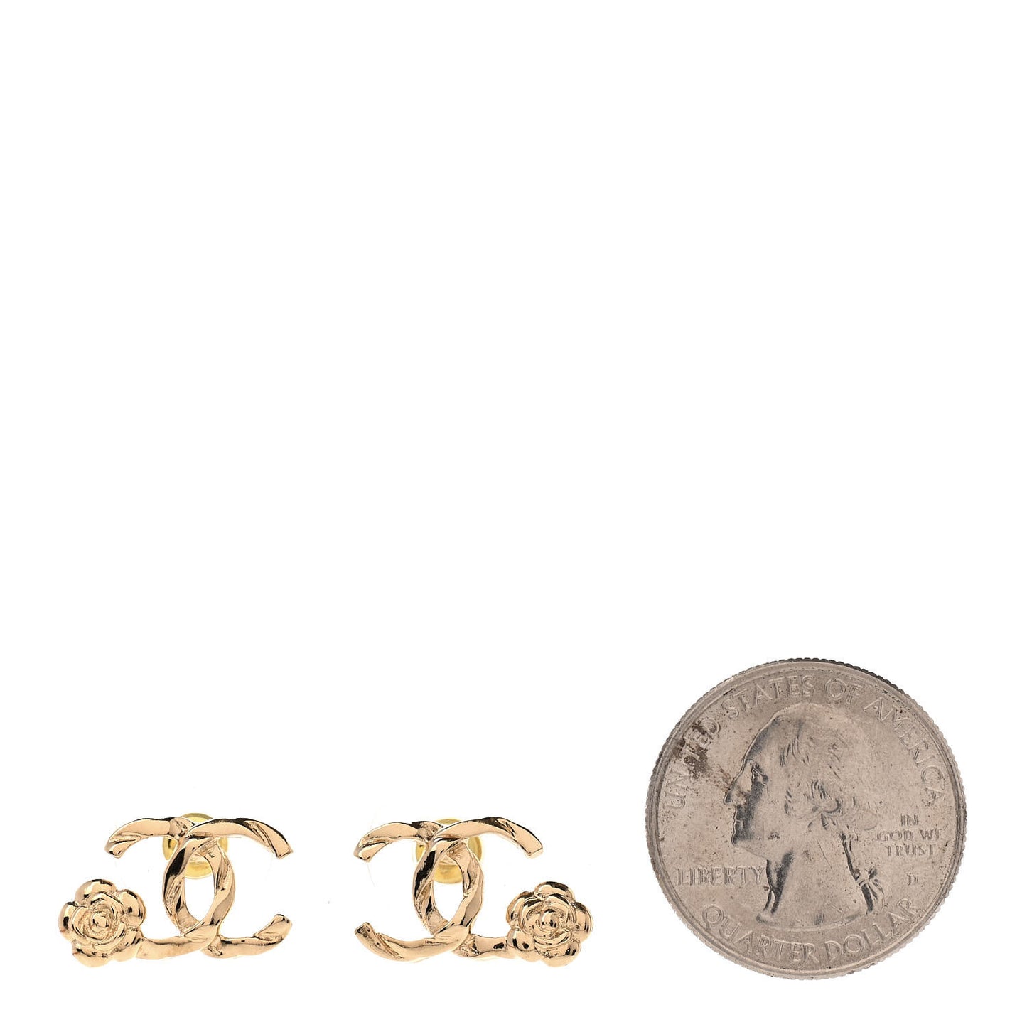 Metal Camellia CC Earrings Gold