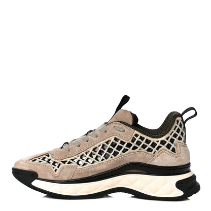 Chanel Suede Calfskin Embroidered CC Sneakers 37.5 Beige Black 1 of 14