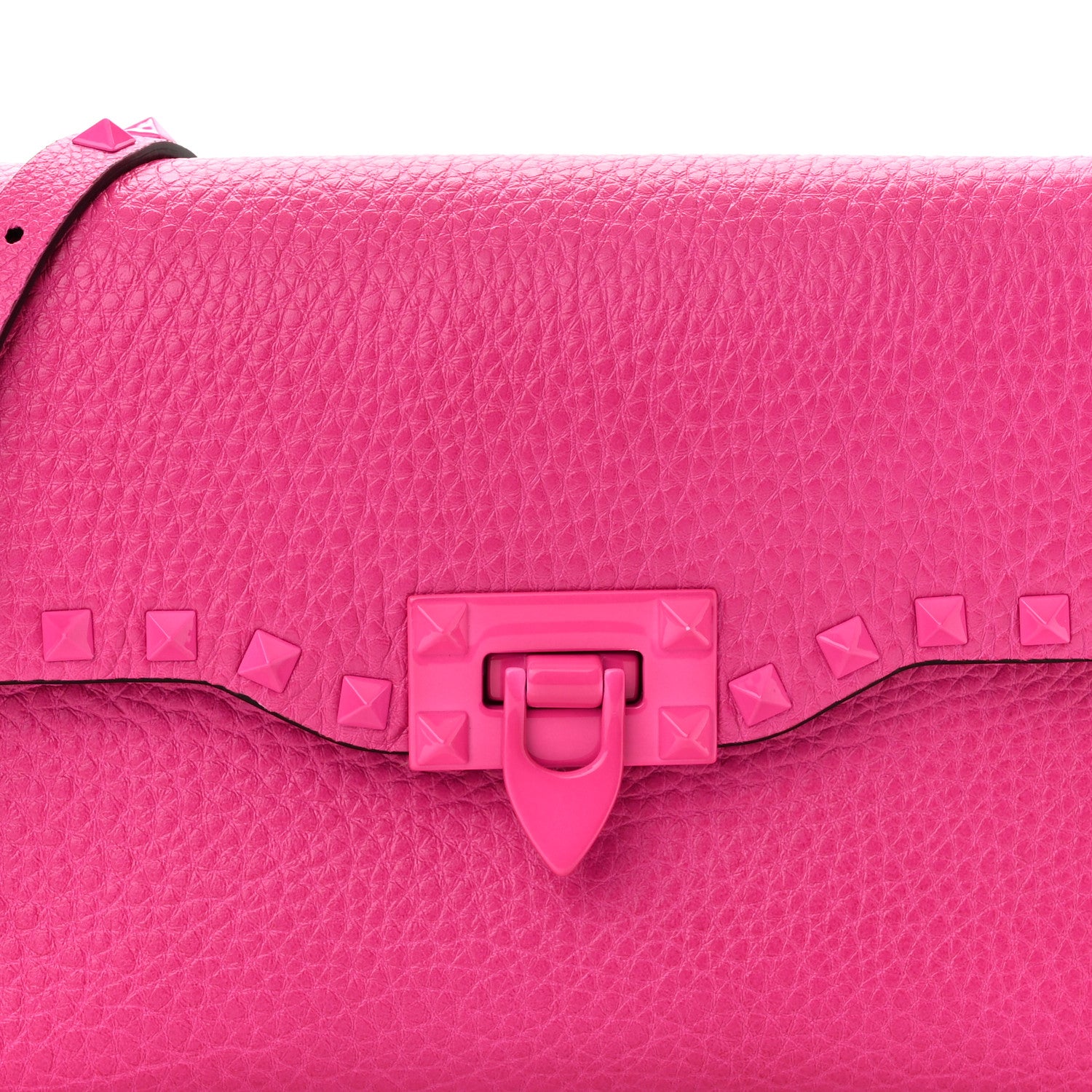 Valentino Garavani Pebbled Calfskin Enamel Monochrome Medium Rockstud Flip Lock Crossbody Bag Pink PP 7 of 9