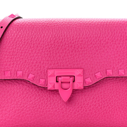 Valentino Garavani Pebbled Calfskin Enamel Monochrome Medium Rockstud Flip Lock Crossbody Bag Pink PP 7 of 9