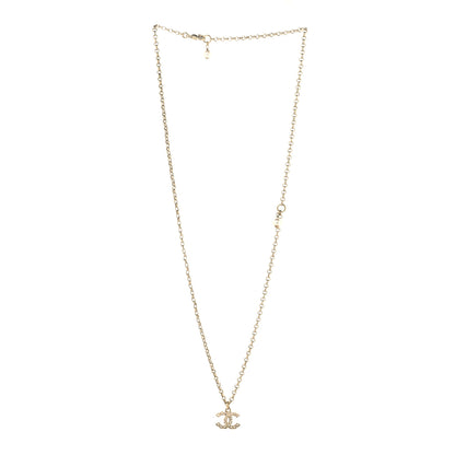 Chanel Metal Pearl Crystal CC Textured Pendant Necklace Gold 3 of 5