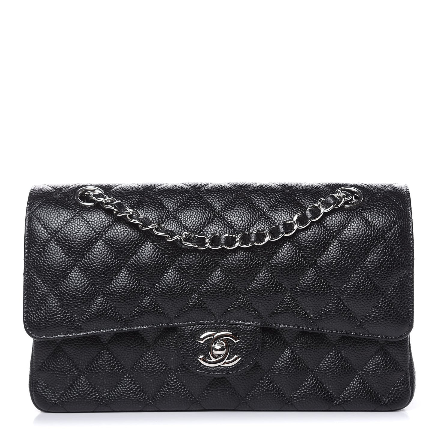 Caviar Quilted Medium Double Flap Black