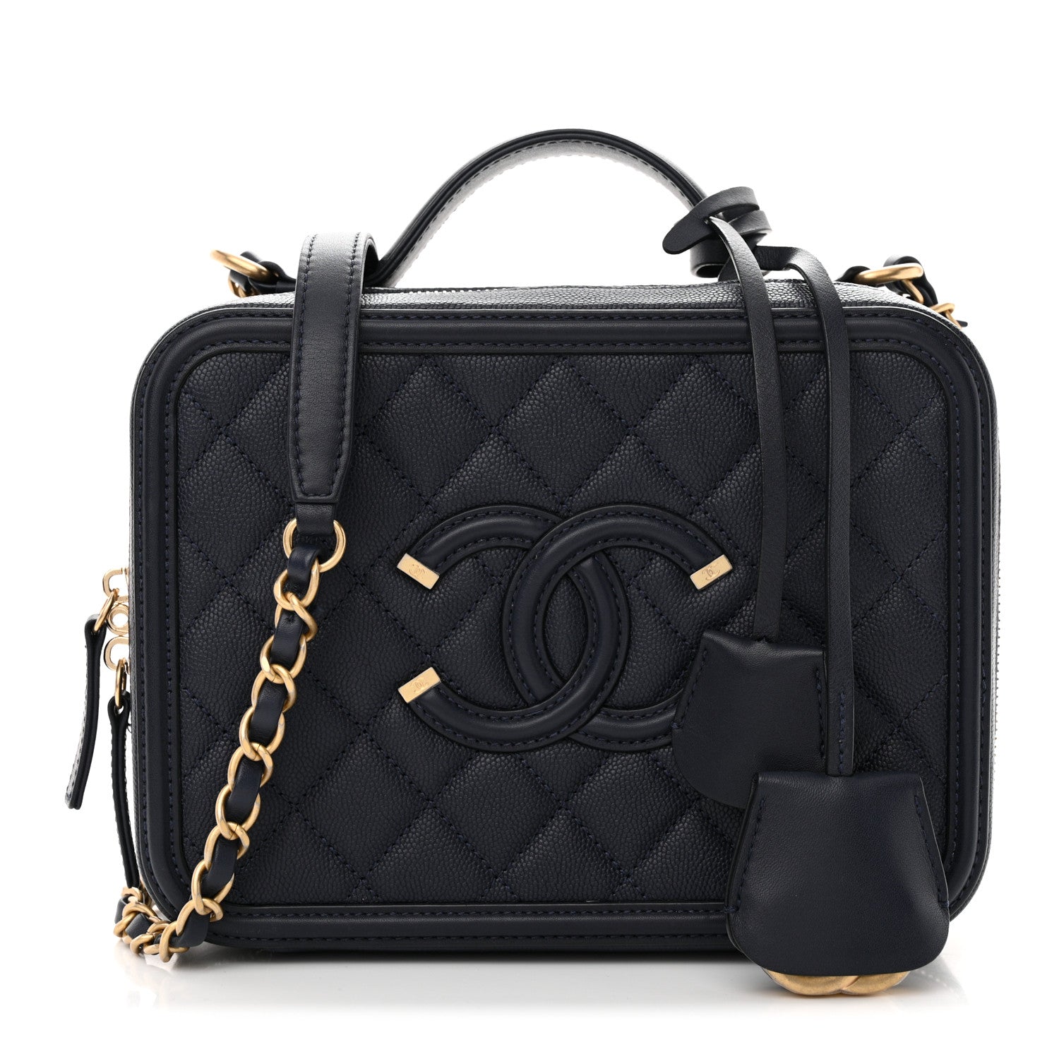 Chanel Caviar Quilted Medium CC Filigree Vanity Case Navy 1 of 11