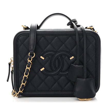 Chanel Caviar Quilted Medium CC Filigree Vanity Case Navy 1 of 11