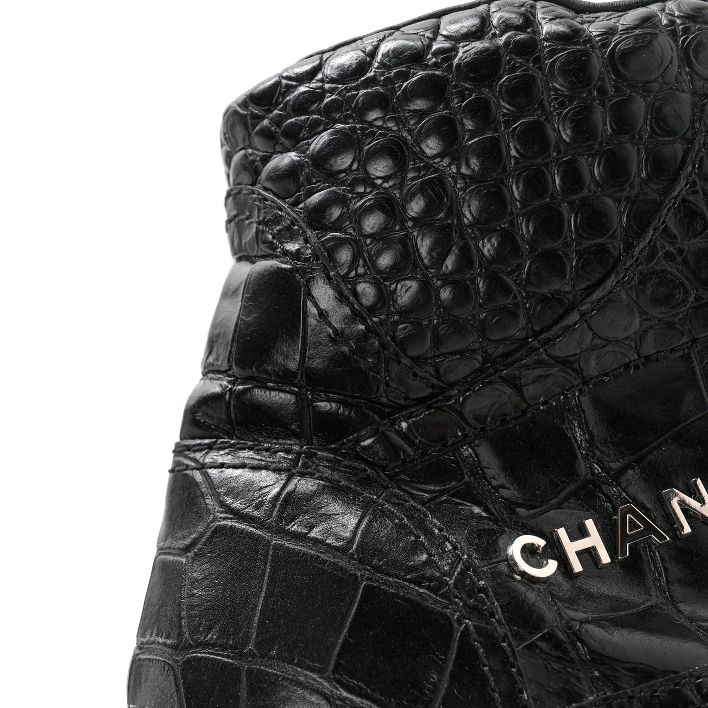 Calfskin Crocodile Embossed Cocodile High Top Sneakers 38 Black