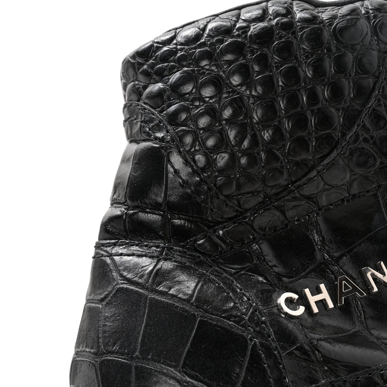 Chanel Calfskin Crocodile Embossed Cocodile High Top Sneakers 38 Black 11 of 11