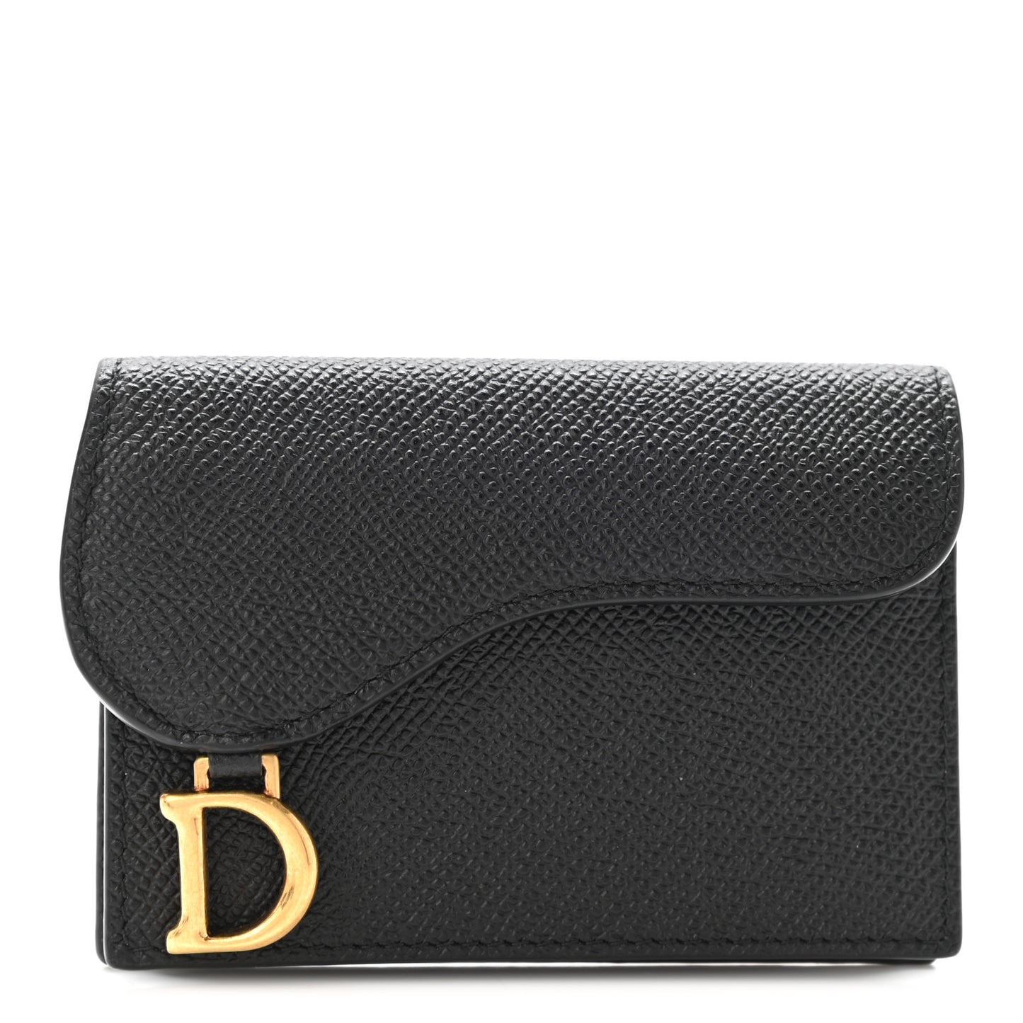 Grained Calfskin Saddle Card Holder Black
