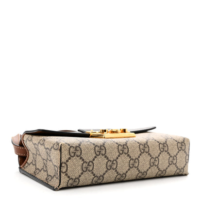 Gucci GG Supreme Monogram Calfskin Mini Padlock Top Handle Shoulder Bag Beige Black Cuir 4 of 12