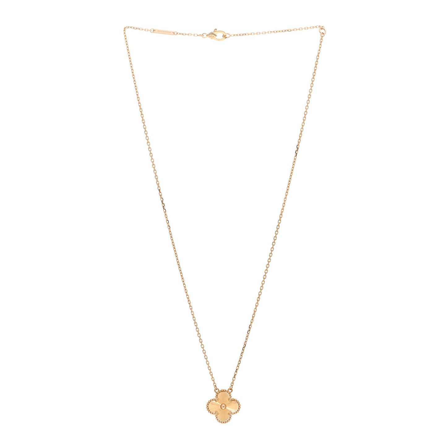 18K Yellow Gold Guilloche Vintage Alhambra Pendant Necklace