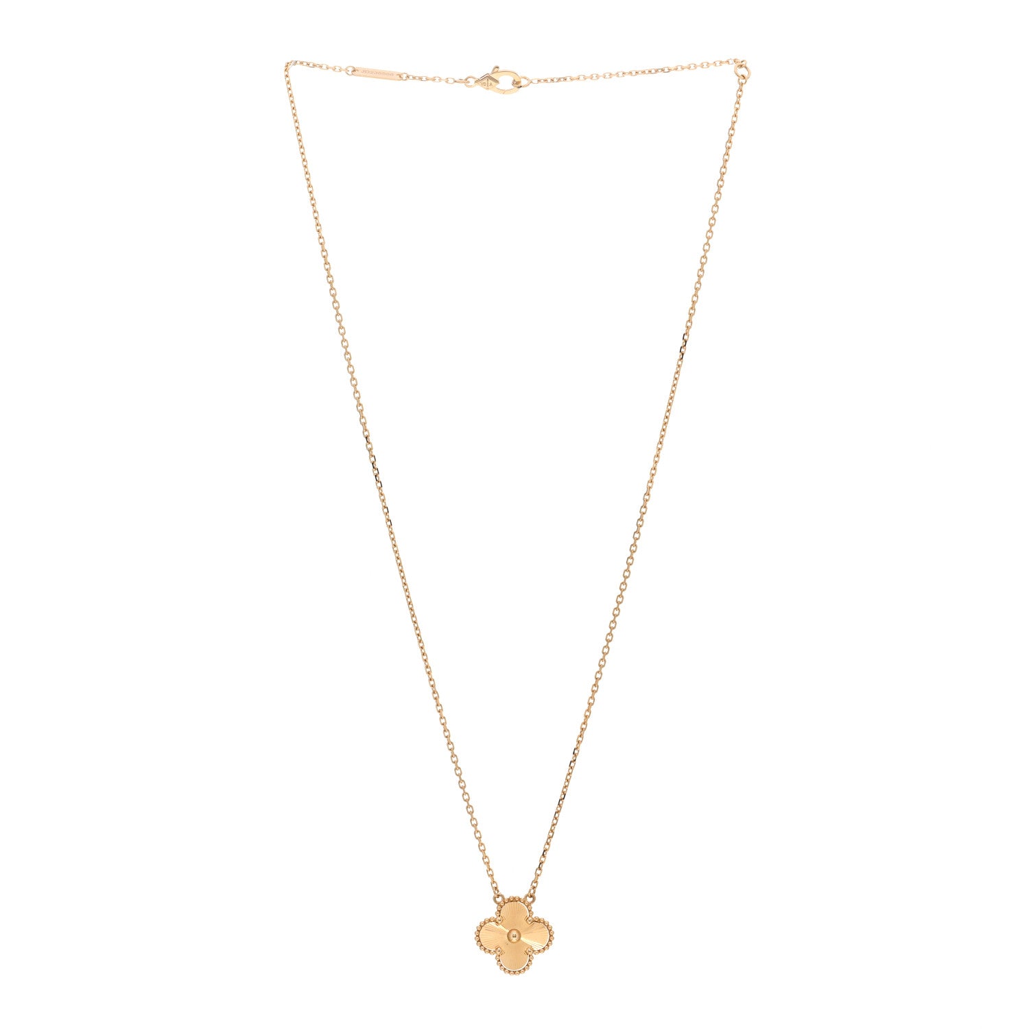 Van Cleef & Arpels 18K Yellow Gold Guilloche Vintage Alhambra Pendant Necklace 3 of 6