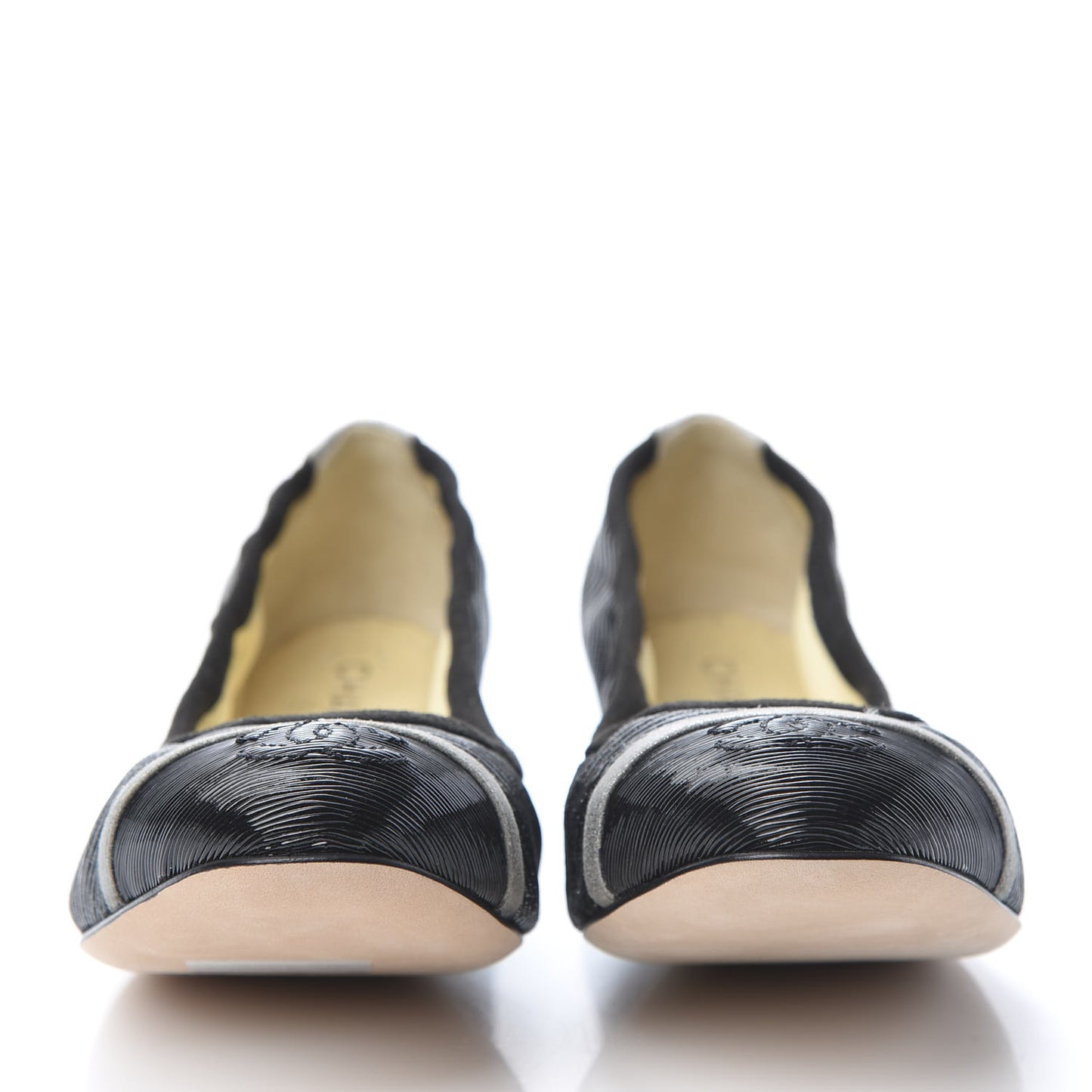 Metallic CC Elastic Cap Toe Ballerina Flats 37 Black Silver