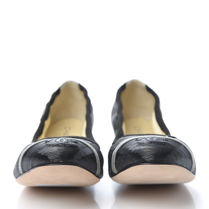 Chanel Metallic CC Elastic Cap Toe Ballerina Flats 37 Black Silver 2 of 8