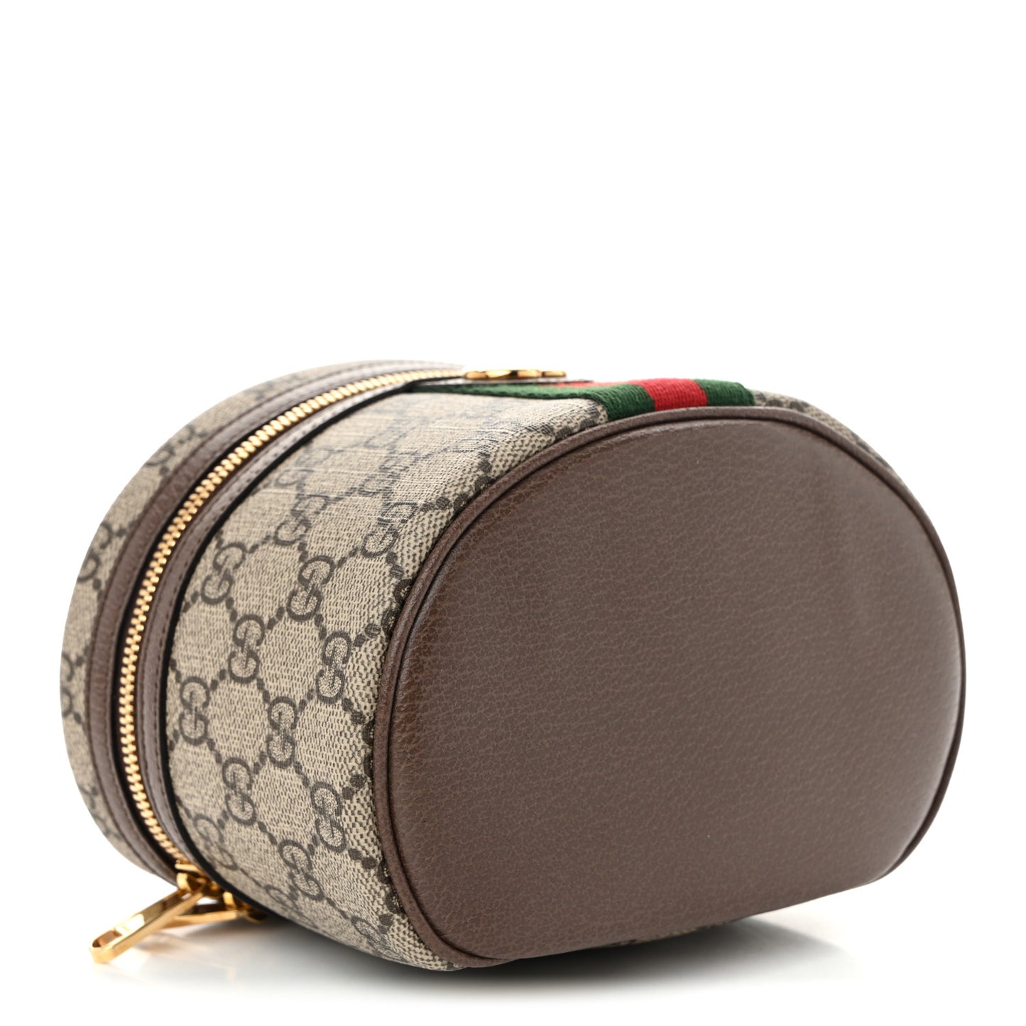 GG Supreme Monogram Textured Calfskin Web Ophidia Vanity Cosmetic Case Beige Ebony New Acero