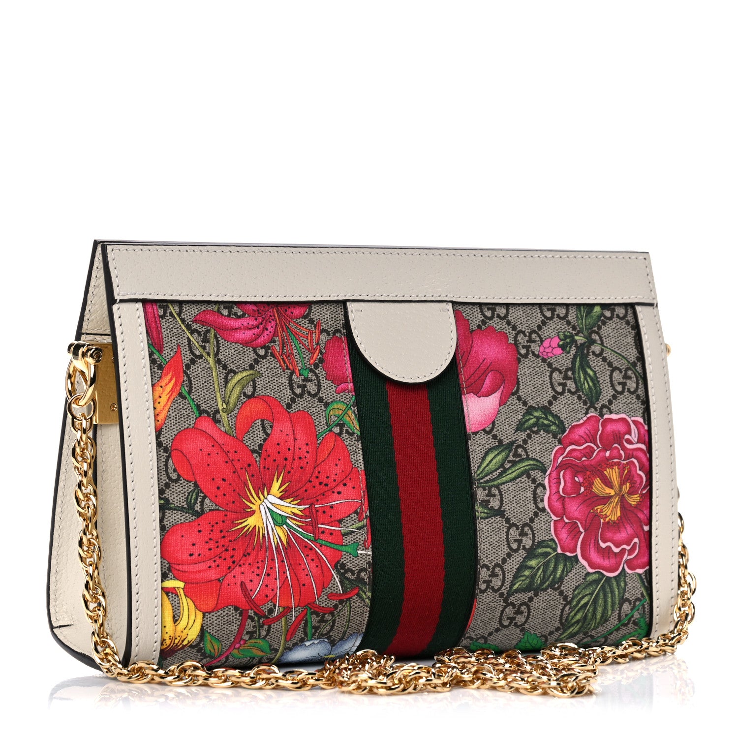 Gucci GG Supreme Monogram Flora Web Small Ophidia Chain Shoulder Bag White 3 of 12