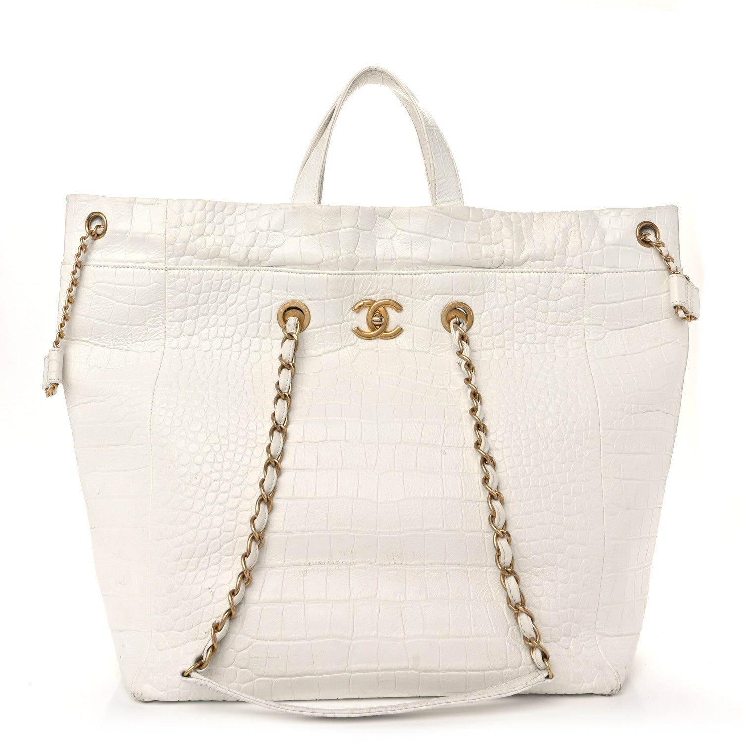 Chanel Calfskin Crocodile Embossed Large Cocodile Shopping Tote White 1 of 12