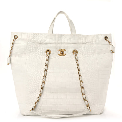 Chanel Calfskin Crocodile Embossed Large Cocodile Shopping Tote White 1 of 12