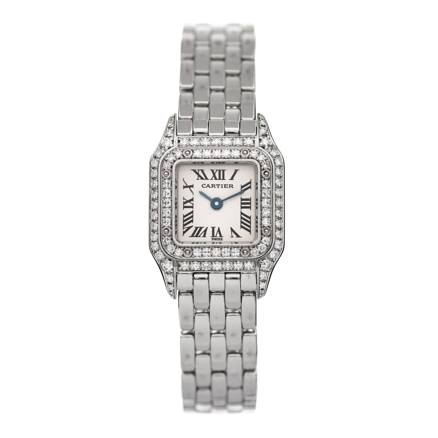 18K White Gold Diamond Bezel 17mm Double Row Panthere Quartz Watch