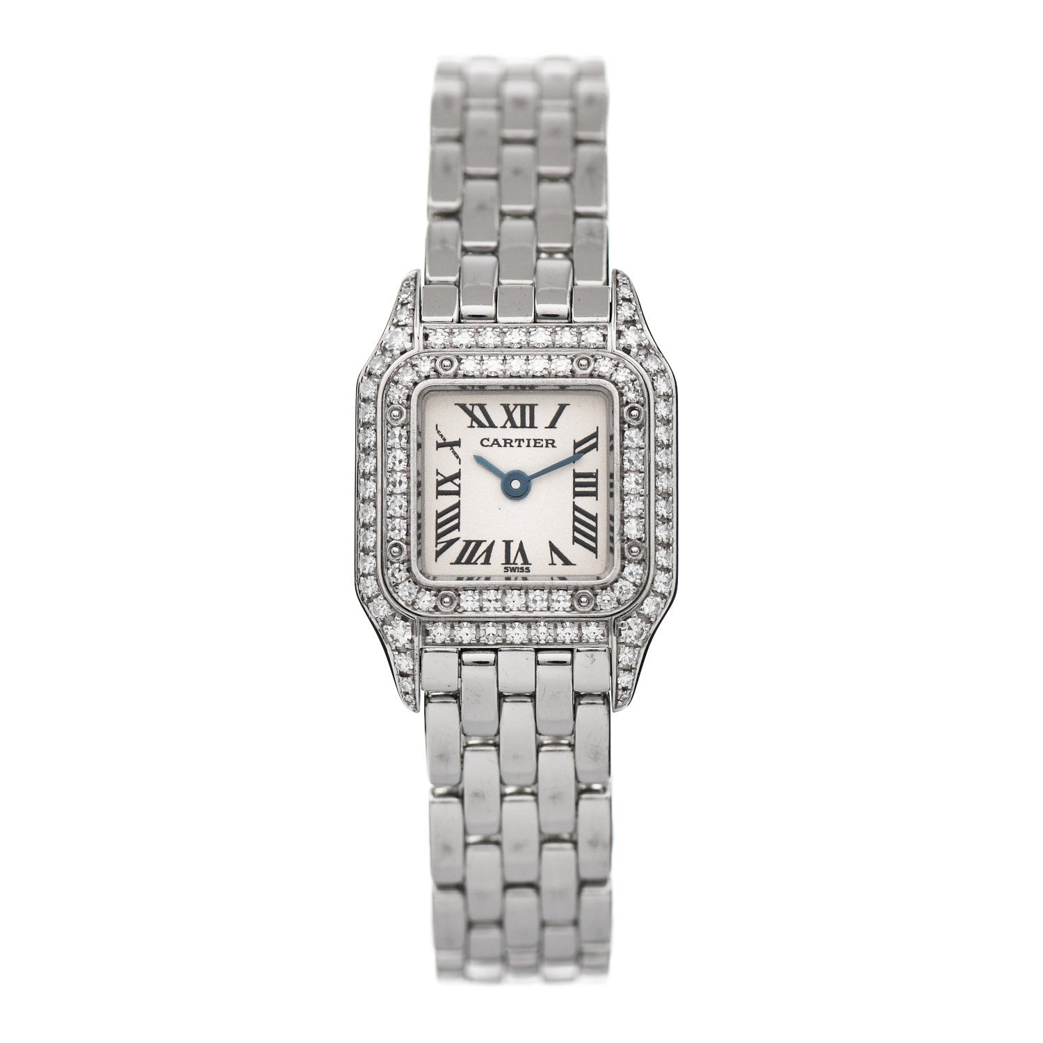 Cartier 18K White Gold Diamond Bezel 17mm Double Row Panthere Quartz Watch 1 of 5