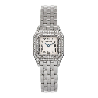 Cartier 18K White Gold Diamond Bezel 17mm Double Row Panthere Quartz Watch 1 of 5