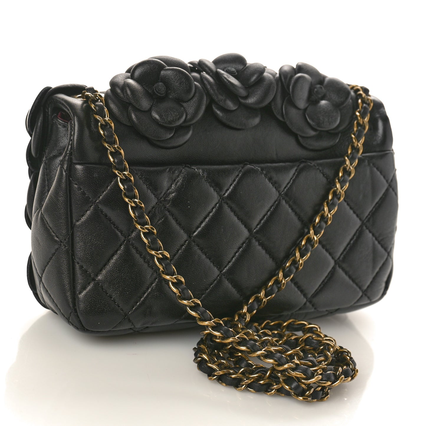 Lambskin Patent Mini Camellia Flap Black