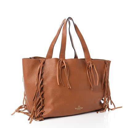 Valentino Garavani Grained Calfskin C-Rockee Fringe Tote Light Cuir 2 of 8