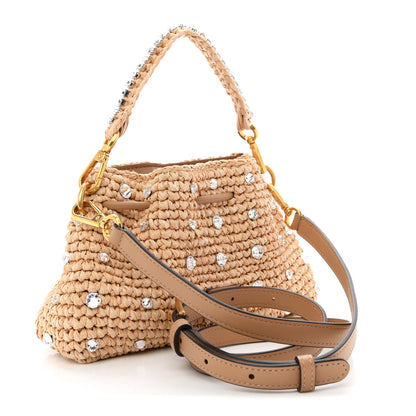 Jimmy Choo Raffia Woven Crystal Small Cinch Bag Natural 3 of 10