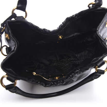 Prada Soft Calfskin Pleated Hobo Black 5 of 9