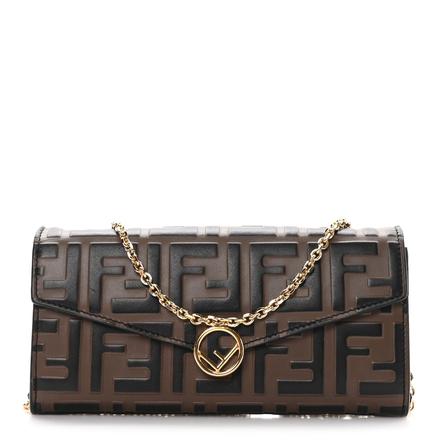 Vitello Soft F is Bi-Color FF 1974 Embossed Continental Envelope Wallet On Chain Maya Black