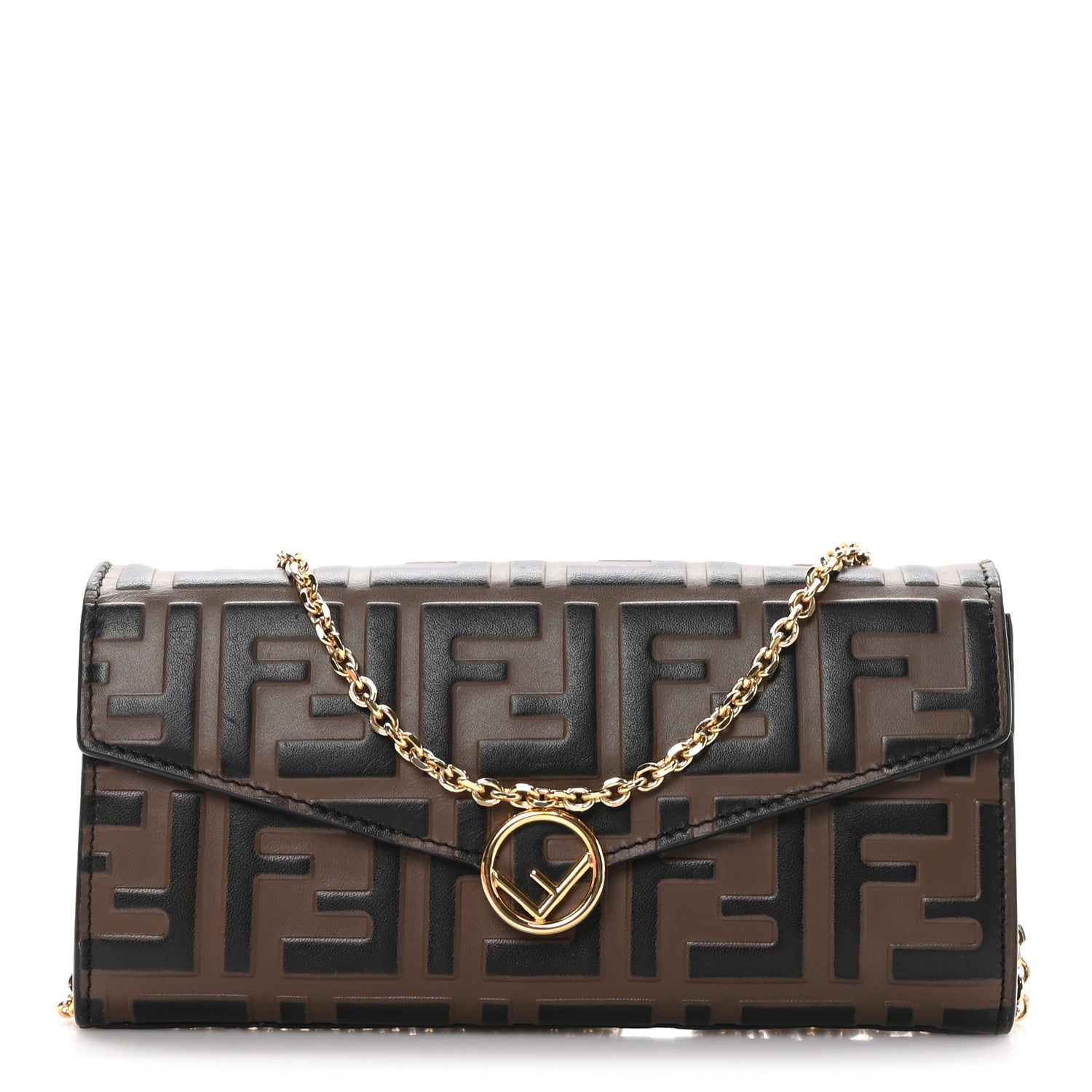 Fendi Vitello Soft F is Bi-Color FF 1974 Embossed Continental Envelope Wallet On Chain Maya Black 1 of 12