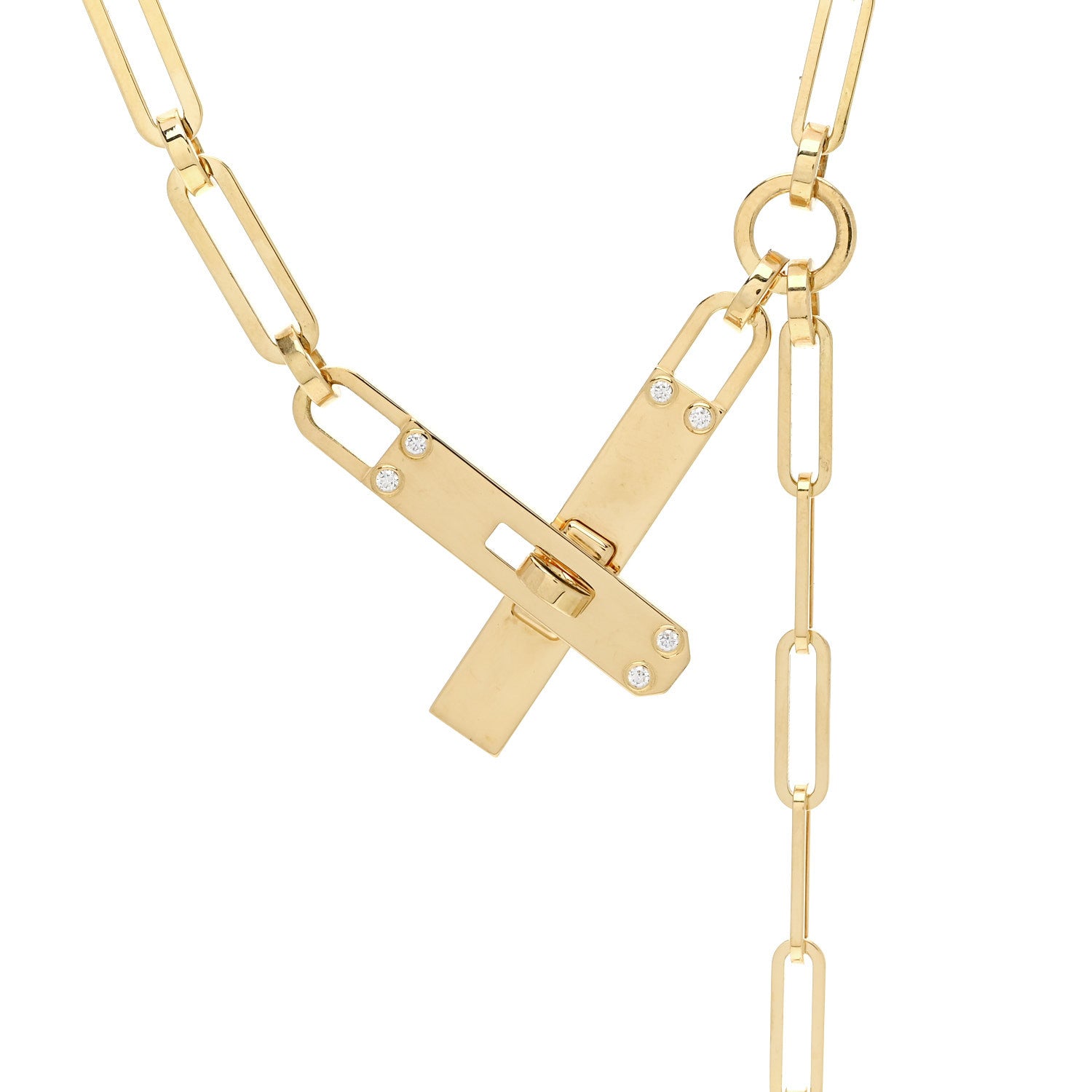 Hermes 18K Yellow Gold Diamond PM Kelly Chaine Lariat Necklace ST 4 of 6