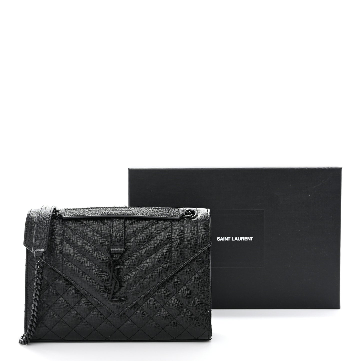 SAINT LAURENT Grain De Poudre Textured Mixed Matelasse Triquilt Medium Monogram Monochrome Satchel Black