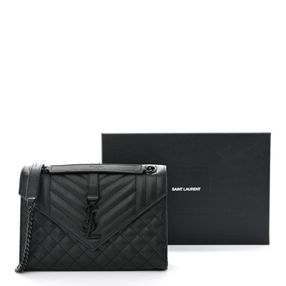 Saint Laurent SAINT LAURENT Grain De Poudre Textured Mixed Matelasse Triquilt Medium Monogram Monochrome Satchel Black 11 of 11
