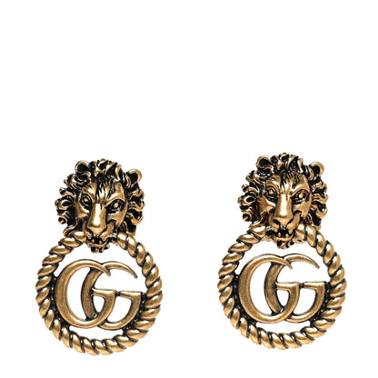 Gucci Metal Double G Lion Head Clip On Earrings Aged Gold 1 of 4