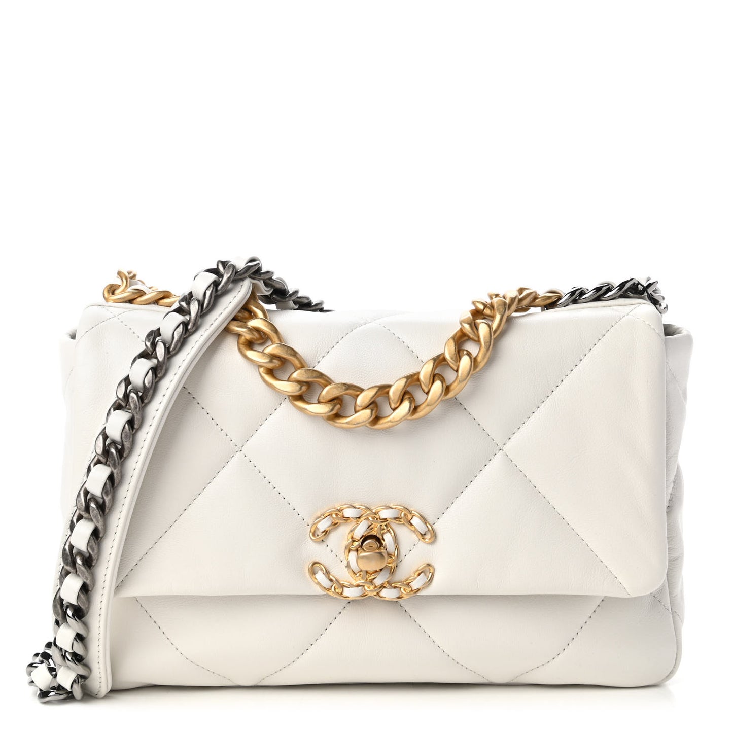 Goatskin Quilted Medium Chanel 19 Flap White