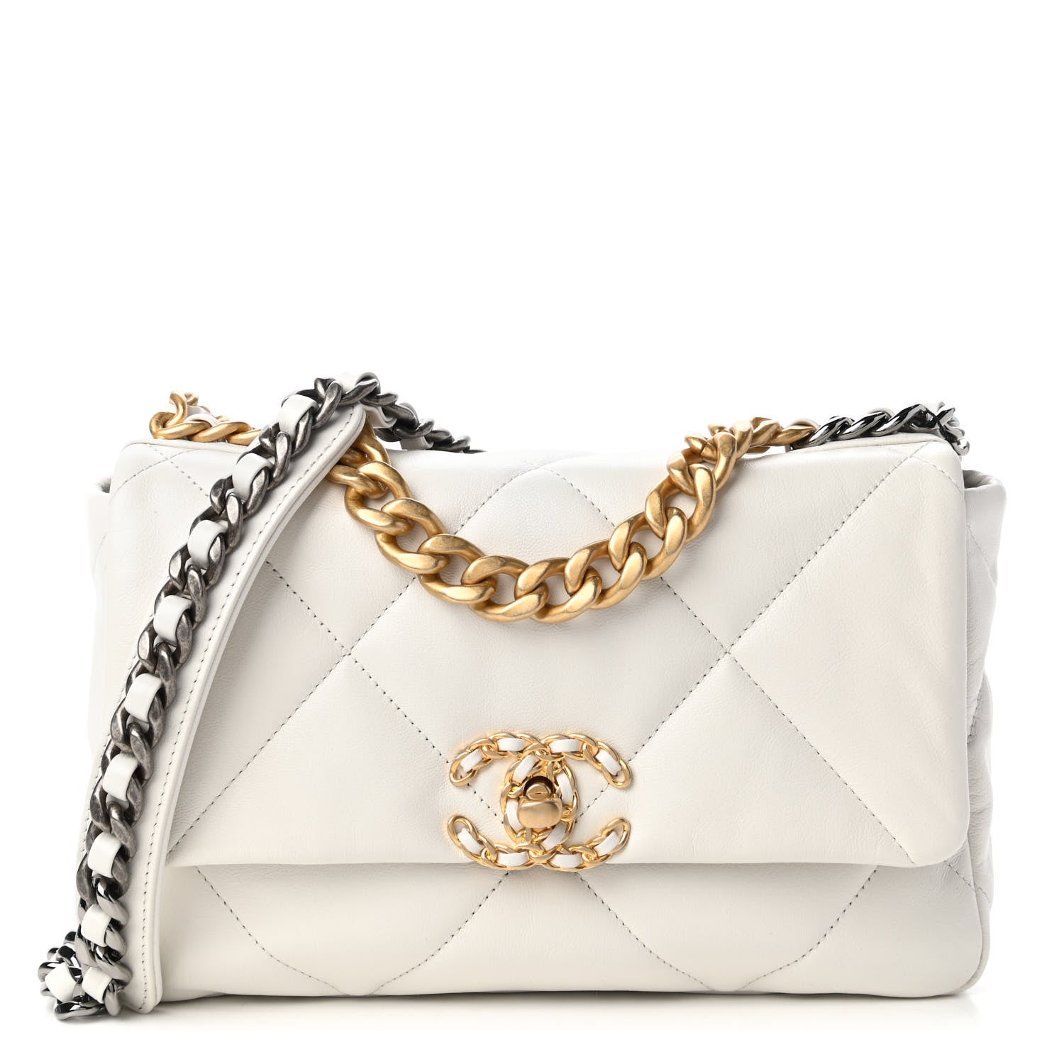 Chanel Goatskin Quilted Medium Chanel 19 Flap White 1 of 10