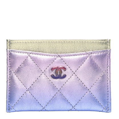 Chanel Gradient Metallic Calfskin Quilted Card Holder Silver Blue Yellow Purple 1 of 9