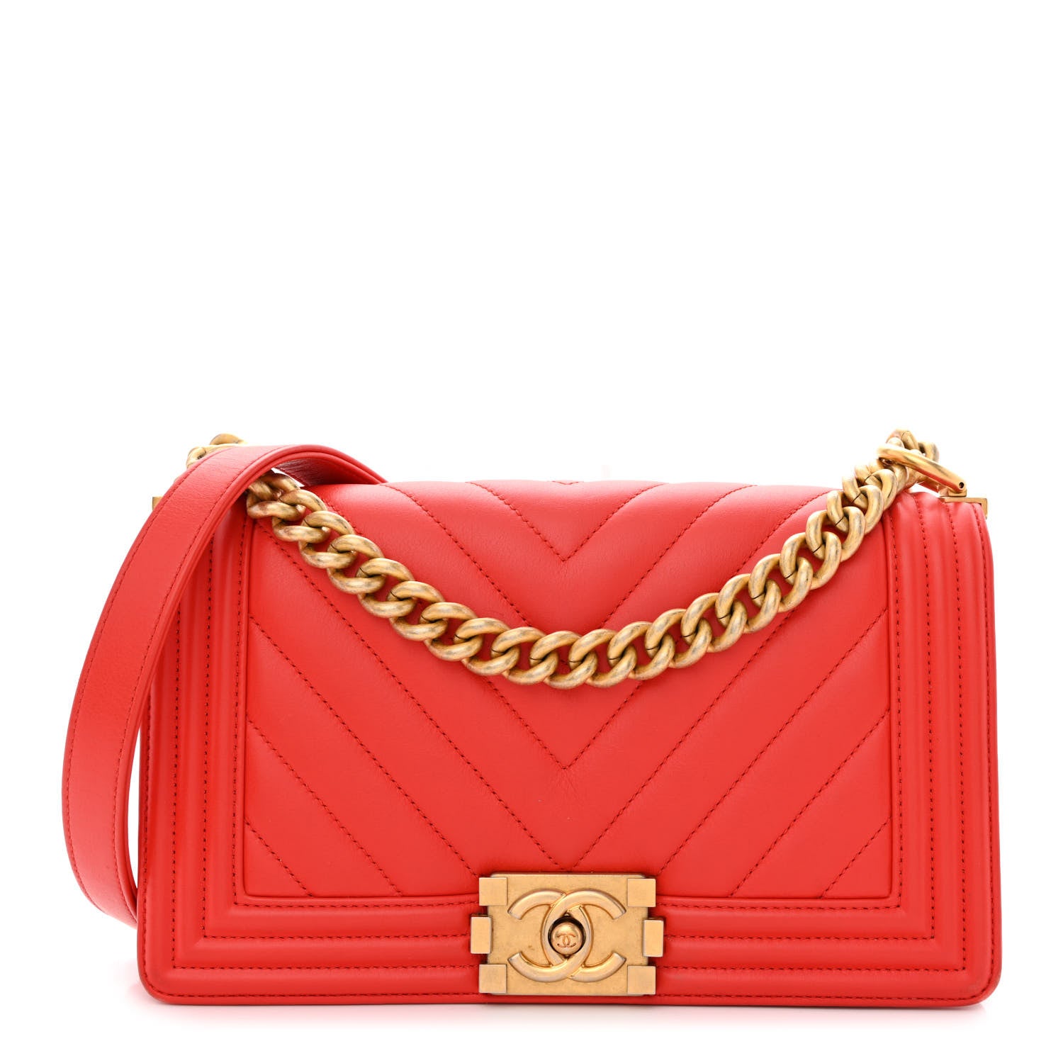 Chanel Calfskin Chevron Quilted Medium Boy Flap Red 1 of 12