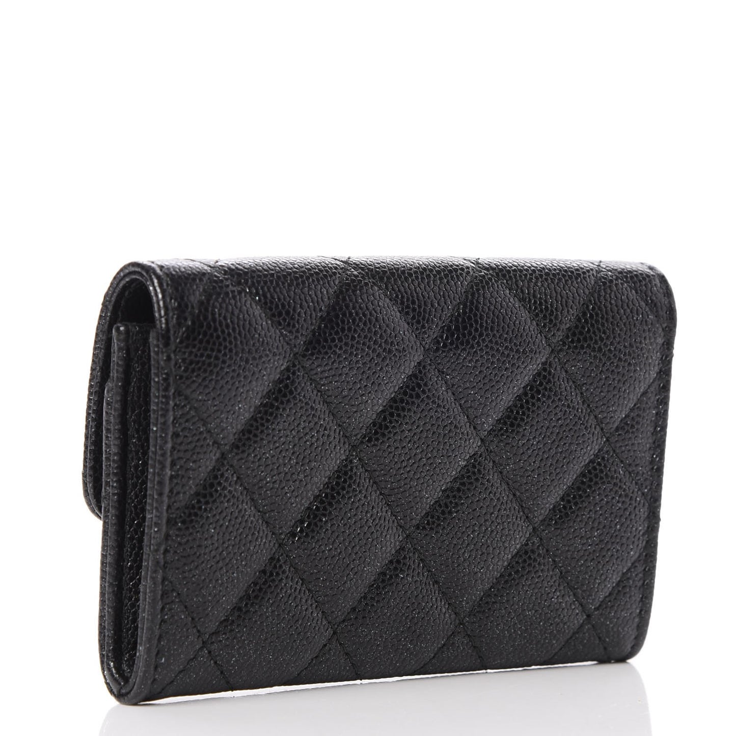 Iridescent Caviar Flap Quilted Card Holder Black