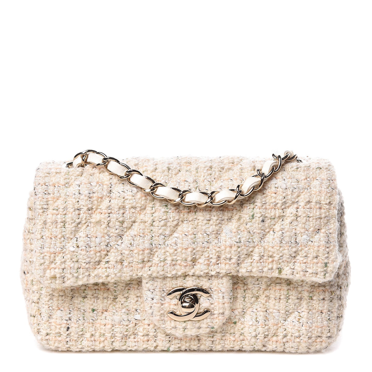 Tweed Quilted Mini Rectangular Flap Off White