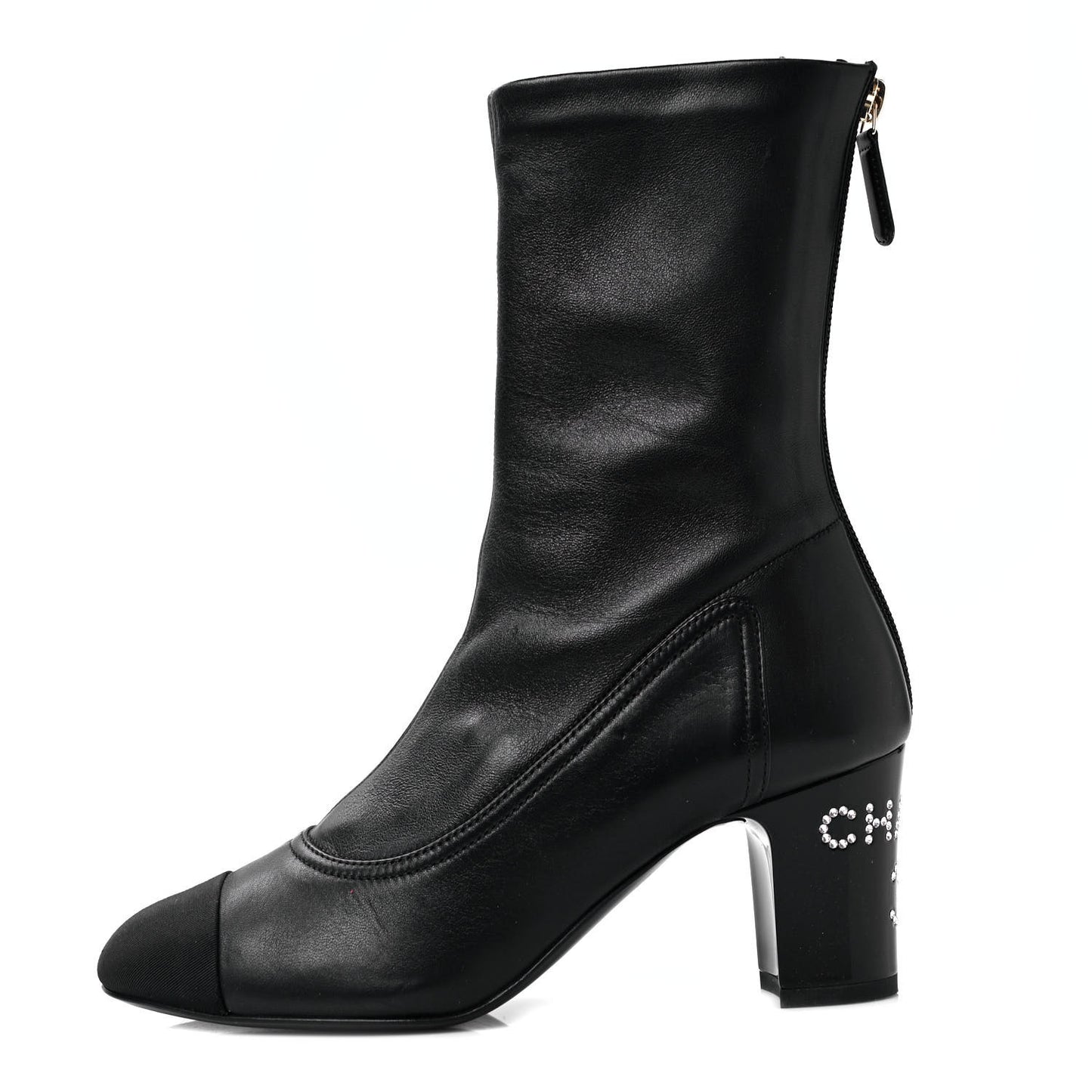 Lambskin Grosgrain Cap Toe Ankle Boots 36.5 Black