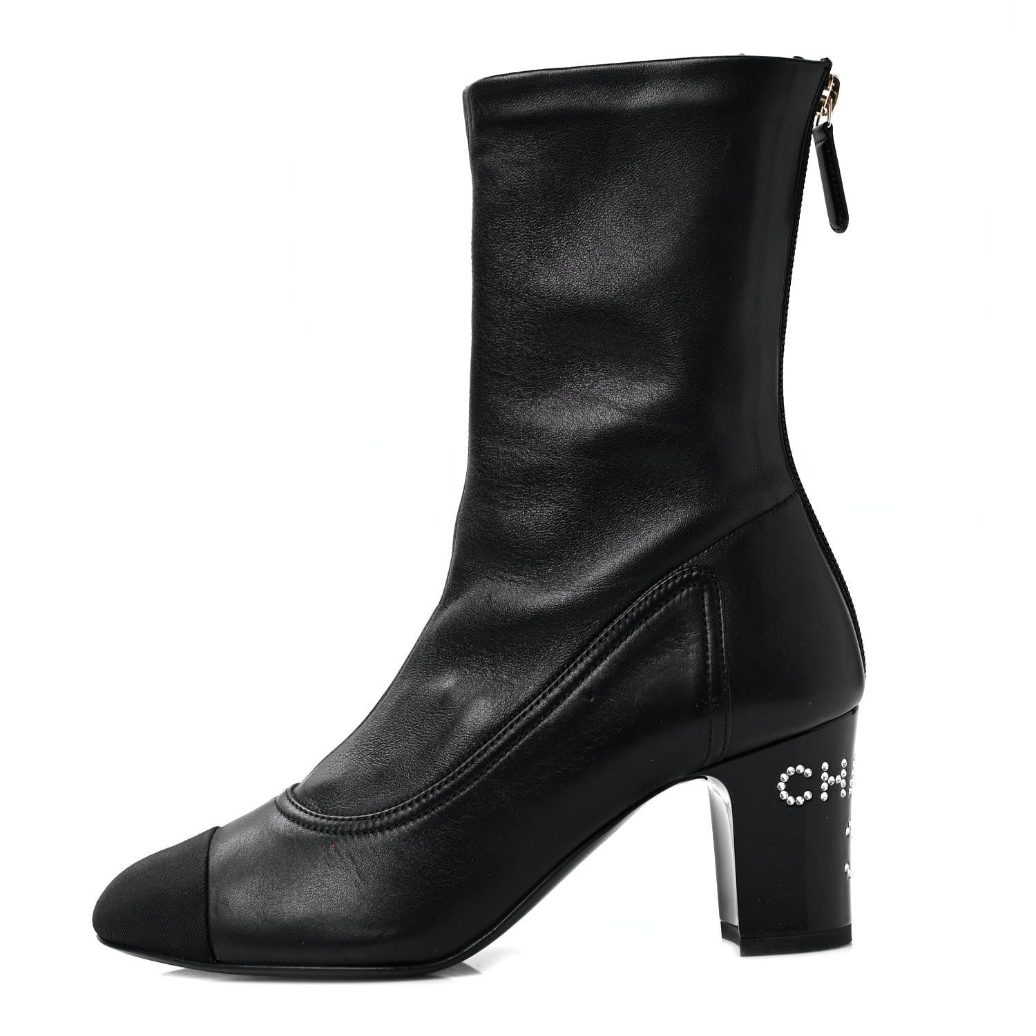 Chanel Lambskin Grosgrain Cap Toe Ankle Boots 36.5 Black 1 of 7