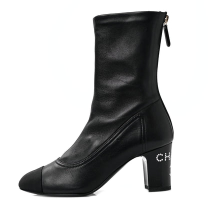 Chanel Lambskin Grosgrain Cap Toe Ankle Boots 36.5 Black 1 of 7