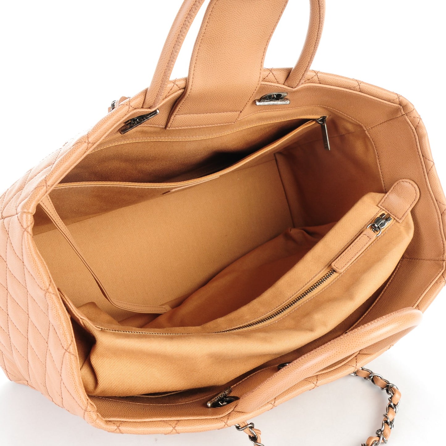 Caviar Quilted Large Coco Handle Shopping Tote Beige