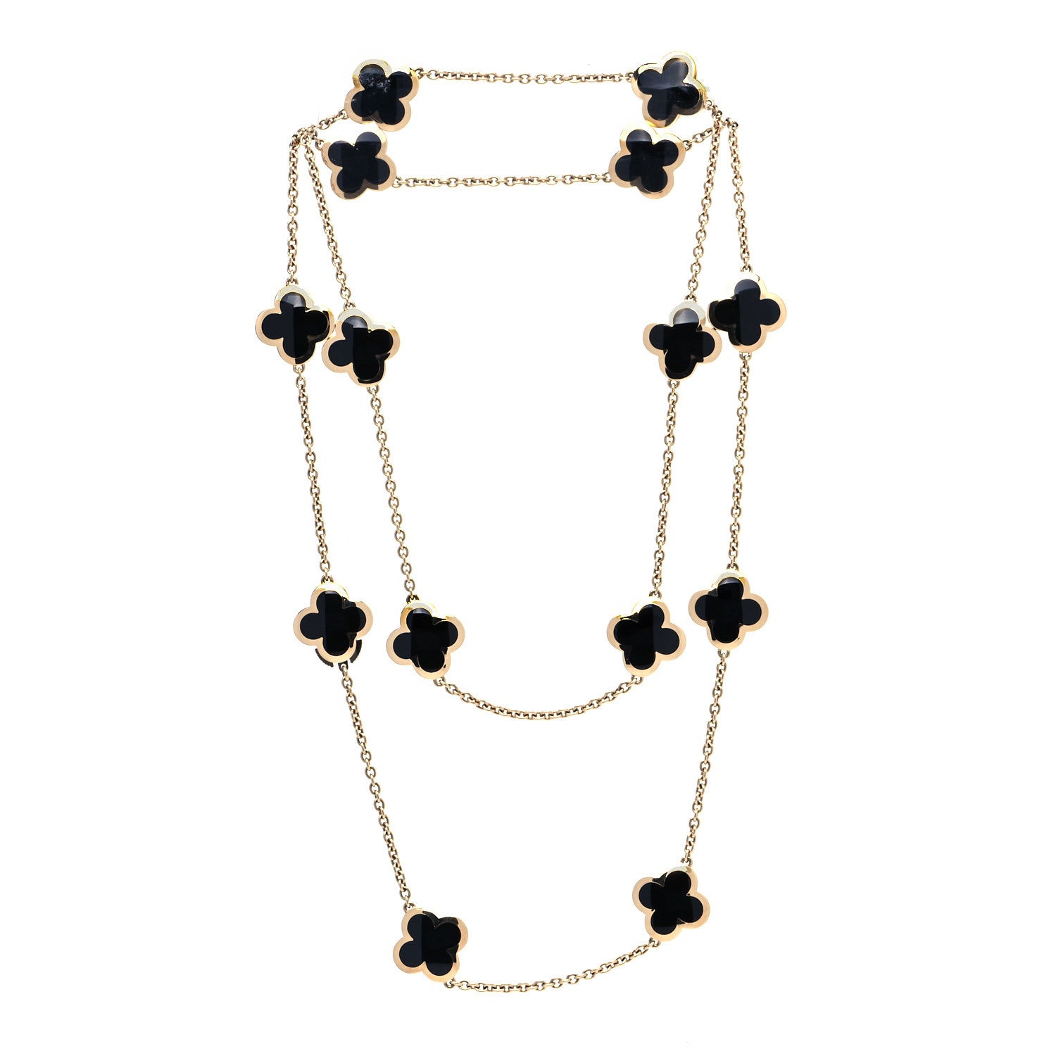 Van Cleef & Arpels 18K Yellow Gold Black Onyx Pure 14 Motifs Alhambra Necklace 3 of 8