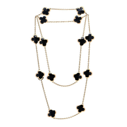 Van Cleef & Arpels 18K Yellow Gold Black Onyx Pure 14 Motifs Alhambra Necklace 3 of 8
