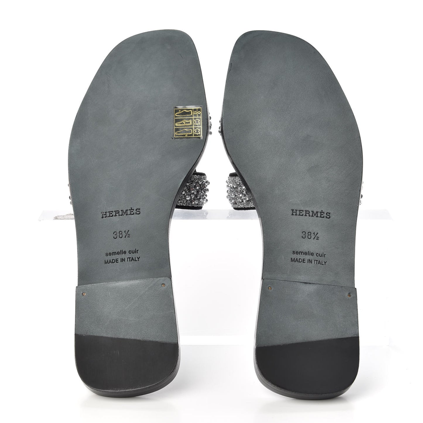 Goatskin Crystal Oran Sandals 38.5 Black