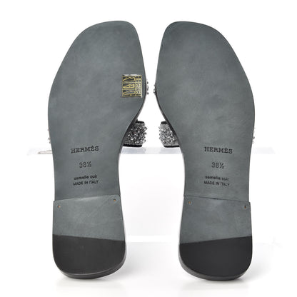 Hermes Goatskin Crystal Oran Sandals 38.5 Black 6 of 10